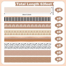 Fuutreo 64 Pcs 63ft Boho Bulletin Board Borders Classroom Decorations Colorful Rainbow Dot Stripe Trim Bulletin Borders for School Office Wall Poster Chalkboard Party Decor(Retro Brown Color)