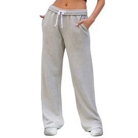 FACDIBY Women's Wide Leg Sweatpants High Waisted Baggy Interior Drawstring Sweatpants Straight Leg Sweat Pants, Grey S