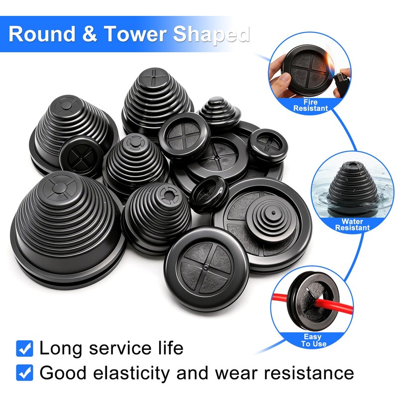 Hmknana 15 Sizes Rubber Grommet Kit, Round & Tower Shaped
