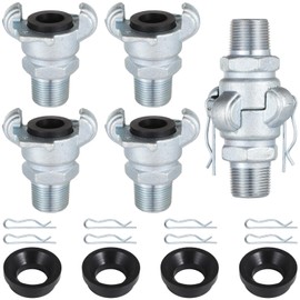 NPT Iron Air Hose Fittings, 4 Sets 3/4" Male End Chicago Fitting, Universal Hose Coupling, Air Hose Fitting Set with Safety Clips & Spare Rubber Gaskets, Carbon Steel Leakproof Air Hose Coupler