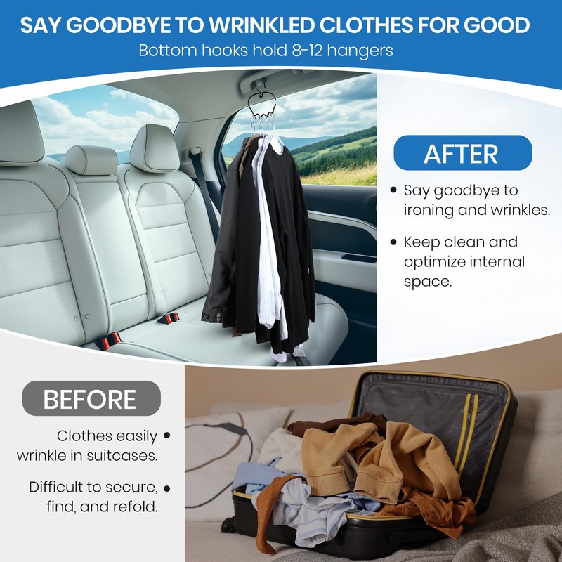 Enhon 2PCs Car Clothes Hanger, Foldable & Easy to Store,