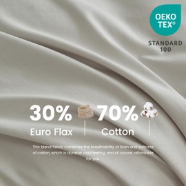 Simple&Opulence Belgian Linen Sheet Set Solid Color - 6 Pieces (1 Flat Sheet & 1 Fitted Sheet & 4 Pillowcases) 16" Deep Pocket Natural Flax Cotton Blended Soft Bedding - Khaki Grey, King Size