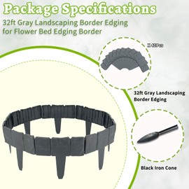 Garden Edging Border, 32ft Landscaping Border Edging for Flower Bed Edging Borders, Garden Landscape Edging Borders for Flower Bed, Garden Borders and Edging for Landscaping (Gray, 40 PCS)