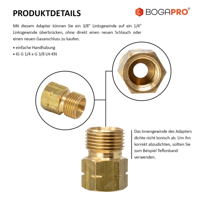 BOGAPRO Connector Gas 1/4 Inch Female Thread LH x G