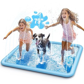 ACGEFIR Dog Splash Pad for Kids & Dog, Outdoor Water Toys with Non-Slip Surface, Fun Backyard Water Play Mat, Easy to Install (79 inch, Blue)