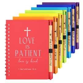 7 Sets of Multicolored Christian Prayer Journals in Bulk! 5.43x4.33 Inches Spiral Small Notebooks with Matching Pens. Perfect for Friends, Family & Believers on Faith Journeys - Heartwarming Gifts