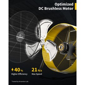 Airvention 15600mAh Rechargeable Battery Operated Drum Fan, 12 inch Yellow Industrial High Velocity Floor Fan, Shop Fan for Camping Gym Garage Outdoor Indoor, AI-F600Y