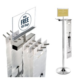 Alpine Wet Umbrella Bag Stand - Umbrella Bags Disposable with Stand, Wet Umbrella Bag Holder, Commercial Umbrella Holder with Free 100 Large Plastic Umbrella Bags Disposable (Stainless Steel)