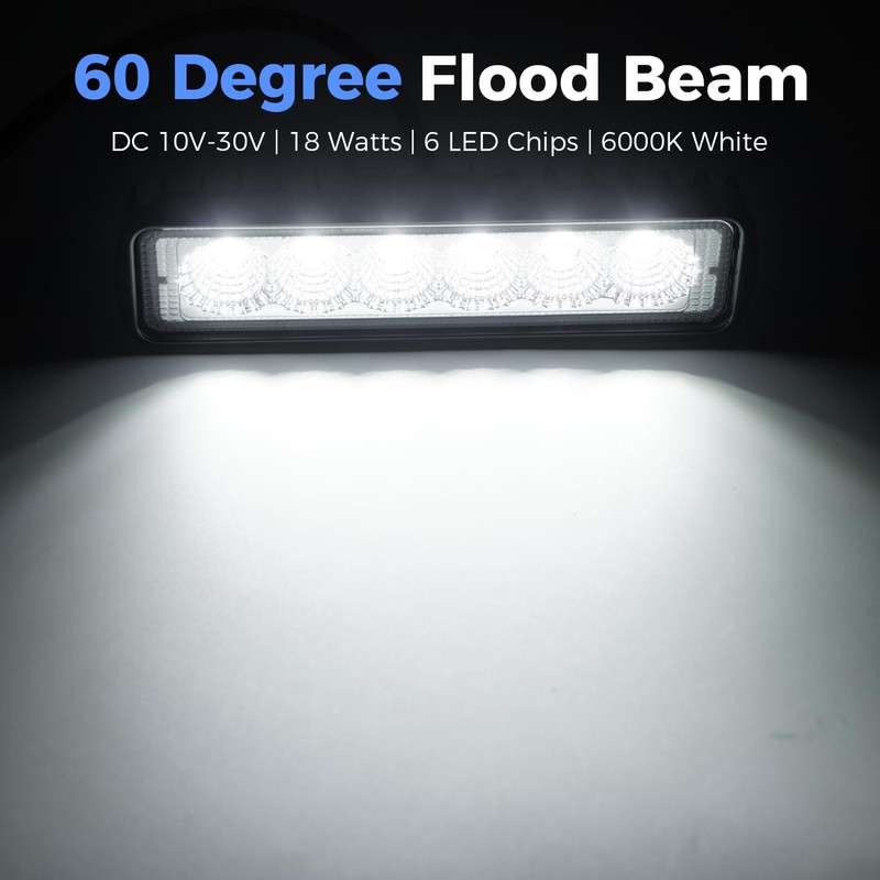 6 Inch Led Light Bar Flood Beam Aluminum 6000K White