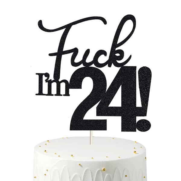 24 decoraciones para tartas, 24 decoraciones para tartas de cumpleaños, purpurina negra, divertida decoración para tartas de 24 años para hombres, 24 decoraciones para tartas para mujeres, decoraciones de 24 cumpleaños, decoración para tartas de 24 cumpl