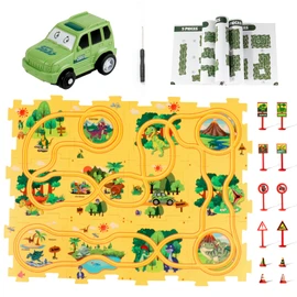 KADAYAYA Dinosaur Toy Puzzle Track for Kids Ages 3-5 with Slot Race Car, Toddler Puzzle Track Rail Car Play Set, Educational Jigsaw Toys for 3 4 5 6 Year Old Boys Girls, Montessori Toys Gift for Kids
