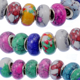 RUBYCA 30Pcs Mix Stone Charm Beads fit European Charm Bracelet for Jewelry Making 14MM