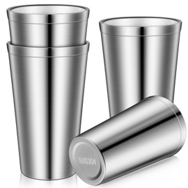 Zopeal Stainless Steel Cups 16 Oz, Double Wall Vacuum Pint Cup Tumbler, Stackable Metal Unbreakable Drinking Glasses for Home and Outdoor (Silver,4 Pcs)