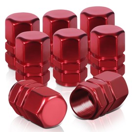 Auto Dynasty Tire Valve Stem Caps 8 Pieces Hexagon Style Aluminum Tire Rim Valve Air Port Dust Cover Universal Stem Covers for Cars, SUVs, Bike and Bicycle, Trucks, Motorcycles, Red