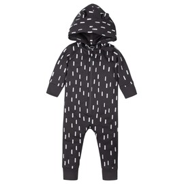 Lamaze Organic Organic Cotton Long Leg Raindop Bear Ear Hoodie Romper for Baby | Cotton Long Sleeve | Stretchy and Soft, Bodysuit, Jumpsuit Baby | Black Wash| 12 Months