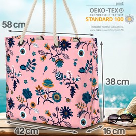 VOID Floral Fine Pattern Blue Beach Bag Shopper 58 x 38 x 16 cm 23L XXL Shopping Bag Travel Bag Beach Bag, multicoloured, Casual
