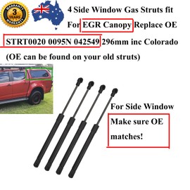 AONNOUS 4PCS Gas Struts for EGR Canopy Side Window;Replace OE STRT0020 0095N 042549;Support UTE Pick Up inc Colorado;95 Newtons 296mm Center Distance