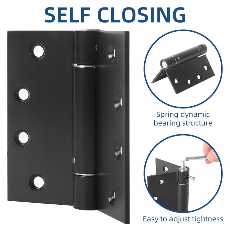 6 Pack Self Closing Door Hinges, 4 Inch Spring Loaded