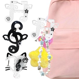 Ddayup 3Pcs Keychain Carabiner for Keys Kawaii Clips for Hanging Acrylic Key Chain Hooks Star Note Love Cat Tail Key Clip Black White Keychain Hook Charms for Bag Pendant Backpack Decoration Gifts