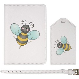 Azeeda 'Happy Bumble Bee' Passport Cover & Luggage Tag Travel Set (PA00021985)