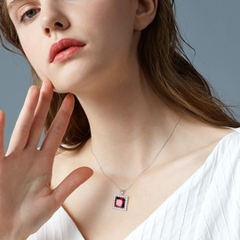 Aurora Tears Birthstone Necklace Jewellery Set, Square Birthstone Pendant for Women and Girls, 925 Sterling Silver, Square necklace, 1. January Garnet