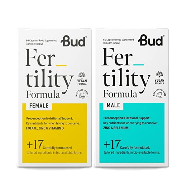 Bud Fertility Supplement for Women & Men | Male & Female Natural Fertility Vitamins for Couples Trying to Conceive | Key Vitamins, Minerals & Adapotogens to Boost Fertility | 60 + 60 Capsules