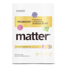 Matter Probivos Kids, Probioticos y Prebioticos con 6 Cepas Certificadas, L-Glutamina USP e Inulina de Agave Orgánica, Apoya la Microbiota y Bienestar Infantil, 30 Sobres de 5g