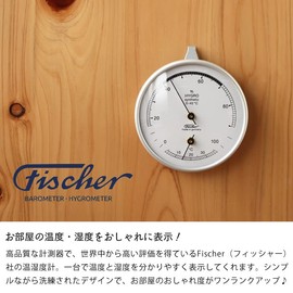 Fischer-barometer 123T Synthetic (Diameter 3.3 x 0.8 inches (8.5 x 2 cm)), High Grommet with Thermometer, Hygrometer, Thermometer, Hygrometer, Temperature and Hygrometer, Room Temperature, Wall Mounted