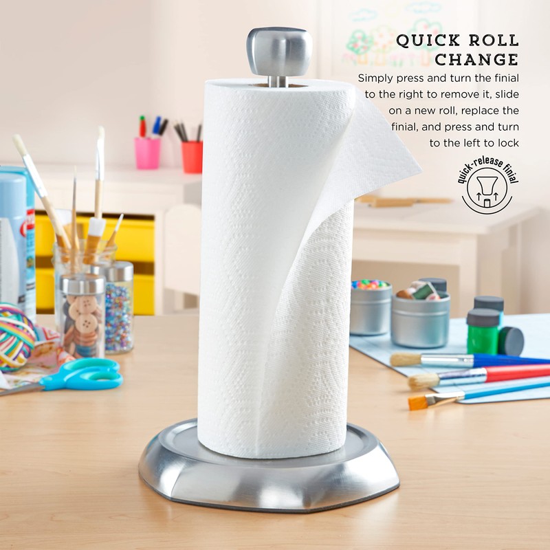 Kamenstein Hexagon Base Perfect Tear, Stainless Steel Countertop Paper Towel