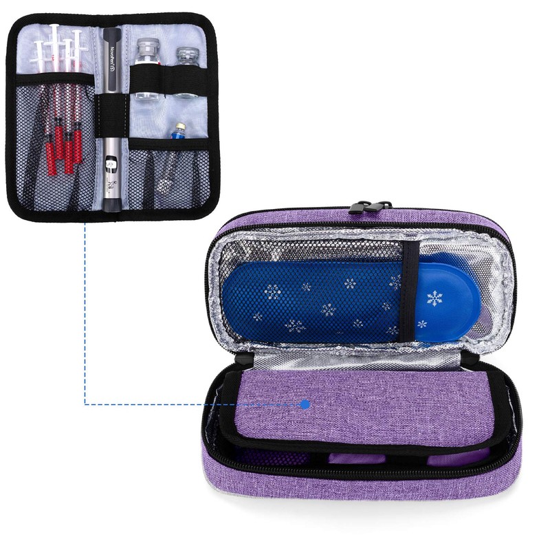 Yarwo インスリンケース 2層式 血糖値測定用品 インスリン注射用品 まとめて収納 コンパクト インスリンポーチ パープル
