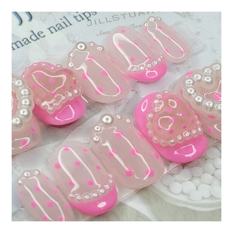 Pearl dot handmade nail tips - Square S / 진주