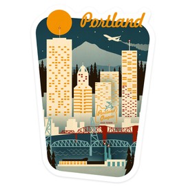 Die Cut Sticker Portland, Oregon, Retro Skyline, Borderless Vinyl Sticker, (Waterproof Decal for Cars, Water Bottles, Laptops, Coolers), Large