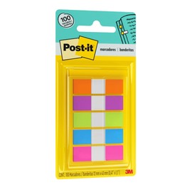 Post-It, 3M, Banderitas Adhesivas para marcar las paginas de tus libros, Colores Neón, 5 blocks con 20 banderitas cada block, 100 Banderitas