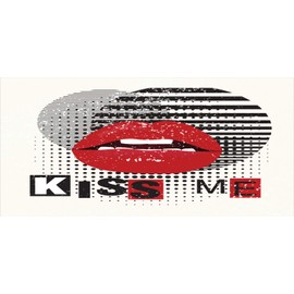 Ambesonne Kiss Me Pencil Pen Holder, Valentine's Day Typography Grunge Background Halftone and Stripes, Printed Ceramic Pencil Pen Holder for Desk Office Accessory, Vermilion Black Off White