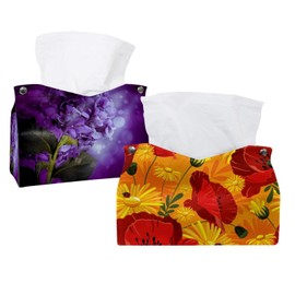 2 Pack Tissue Box Cover Holder, Poppy Flowers Ladybird Rectangle Leather Tissue Case, Decorative Organizer for Tabletop, Bathroom, Car, Office