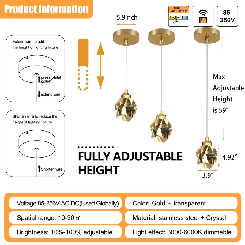 IDEQUY 1-Light Gold Pendant Light Fixtures,Mini Crystal Chandelier for Entyway