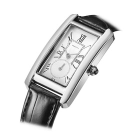 carlien Women Quartz Watch Lady Stylish Rectangle Dress Watch with Leather Strap and Sapphire Crown (Silver Black)