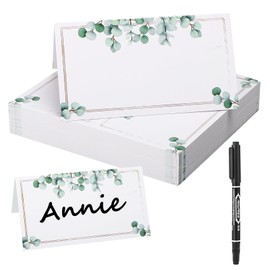 Pack of 50 Place Cards, Eucalyptus, Confirmation Celebration, Seat Cards, Elegant Name Cards, Labelling Place Cards, Wedding Place Cards with Black Pen, Table Decoration Place Cards for Party