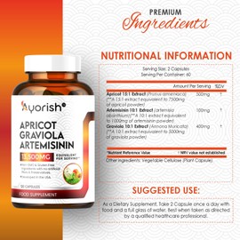 Apricot Fruit 15:1 Graviola Fruit 10:1 Artemisinin 10:1 Extract Capsule 1000 mg Serving (120 Count)