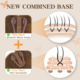 TESSHAIR Hair Toppers for Women Real Human Hair Medium Brown Human Hair Toppers for Women 150% Density Human Hair Toppers for Thin Hair 12 Inch Toppers Hair Pieces for Women No Bangs #04
