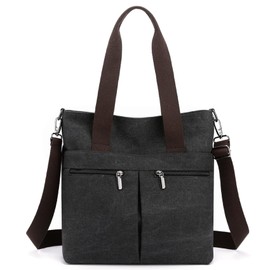 MAYMOONER Women's Tote Bag Large Canvas Crossbody Shoulder Bag Handbag with Zipper Removable Shoulder Strap for Work School(Black)