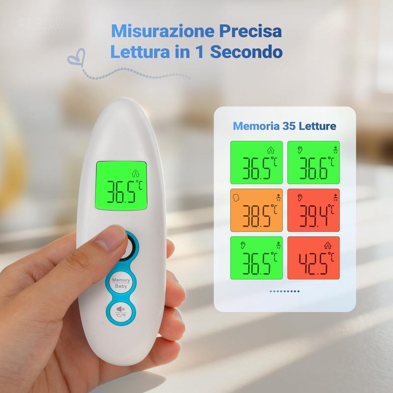 BESTEK Termometro Febbre Doppia Modalità (Frontale/Auricolare),Termometro Neonato per Oggetti, Termometro