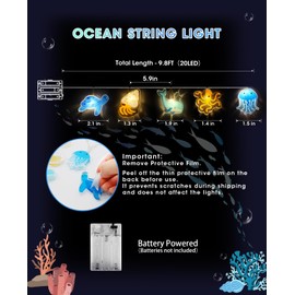 AceList Ocean String Lights 20LED –9.84 FT Sea Turtle & Ocean Creatures Beach Decor Fairy Light for Christmas, Bedroom, Classroom, Party, Home Decorations