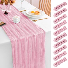 Xikesoft 10 Pack Light Pink Table Runner 120 Inch Cheesecloth Table Runner 10FT Boho Gauze Table Runner Long Cheese Cloth Table Runner Semi Sheer Runners for Wedding Bridal Baby Shower Party