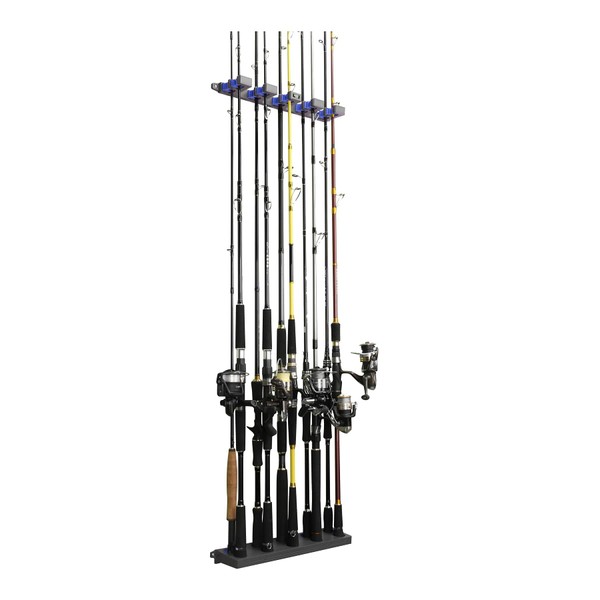 Booms Fishing WV4 Rod Stand Wall Hanging Rod Storage for 10 Rod Holder Space Saver Rod Holder 4 Colors (Gray + Blue)