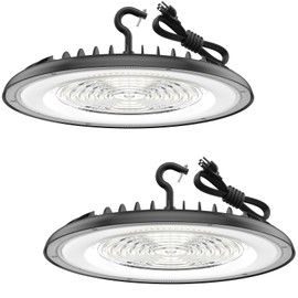 Glitgate High Bay LED Shop Lights 200W - 28000LM 5000K High Bay Light, IP65 Waterproof with US Plug, Hanging Hook, 2 Pack Commercial Bay Lights for Barn, Warehouse ETL Listed