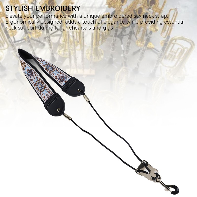 Embroidery Saxophone Neck Strap for Alto Tenor Sax Adjustable Instrument