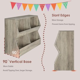 DINZI LVJ Kids Bookshelf, Toy Storage Organizer, Wooden Toy Storage Cabinet, 4 Cubby Children Bookcase, Toddler Book Toy Shelf for Bedroom, Nursery, Hallway, School, 39.4" Long, Gray Wash