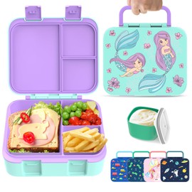 hombrima Children's Lunch Box, Bento Box Food Storage Container with Multi Compartments for Boys Girls Children Adults Work School (LakeGreen Mermaid)