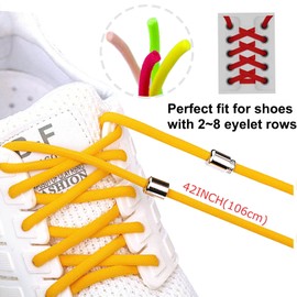 Olukssck [2 Pairs] No Tie Elastic Shoelaces - Tieless Shoe Laces for Kids, Adults, One Size Fit All, Yellow
